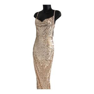 Taylor gold sequin cowlneck glamorous dress gown size 2‎ new